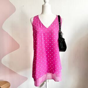 Pink Polka Dot Asymmetrical Top, Y2K, Coquette, Barbiecore, 2000s, Large‎